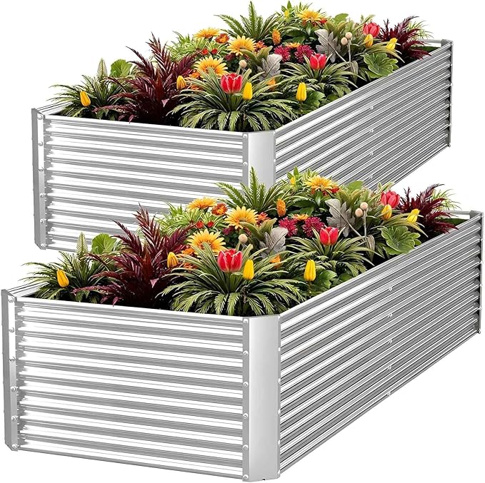 FRIZIONE 2pcs Tall 8x4ft Galvanized Raised Garden Bed Outdoor, Above Ground by FRIZIONE