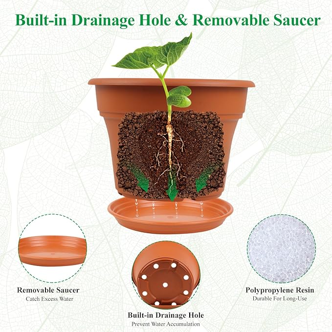 8 Inch Plastic-Flower Pot-for-Indoor Plants, 4 Pack Large Outdoor Planter Pot - Image 5