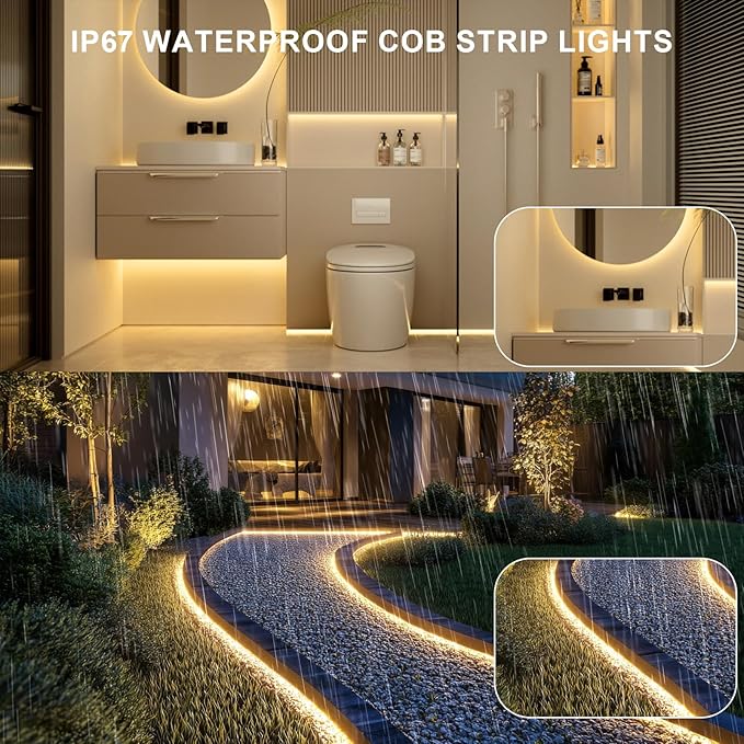 50ft COB Outdoor LED Strip IP67 Waterproof, 3000K Warm Whit DC24V Flexible LED - Image 3
