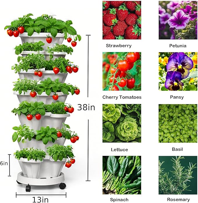 7 Tiered Strawberry Planters 3 Pack, Vertical Stackable Planter, Herb Stacking - Image 3