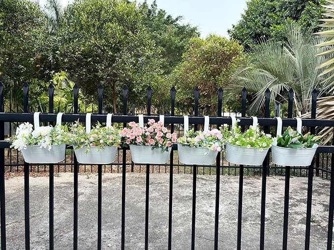 10" Hanging Flower Pots, Railing Planters Fence Pot - Image 7