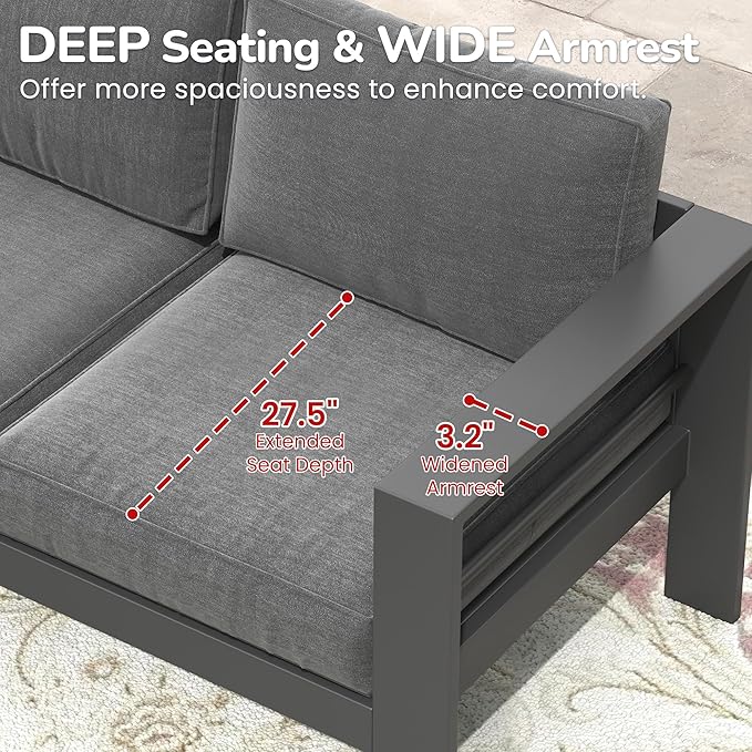 Solaste Outdoor Couch Aluminum Patio Furniture Sofa, 3-Seat All-Weather Metal - Image 3