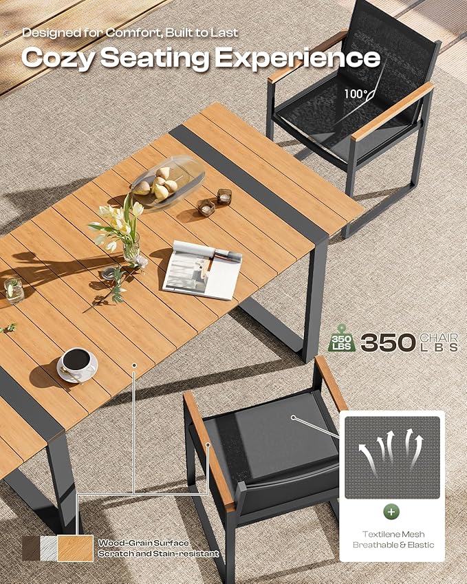 Outdoor Table and Chairs of 4, Patio Dining Sets, HDPS + Aluminum Outdoor - Image 3