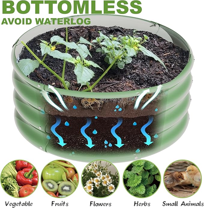 3Pcs 2X2X1ft Round Raised Garden Bed Kit, Galvanized Raised Garden Beds Outdoor - Image 3
