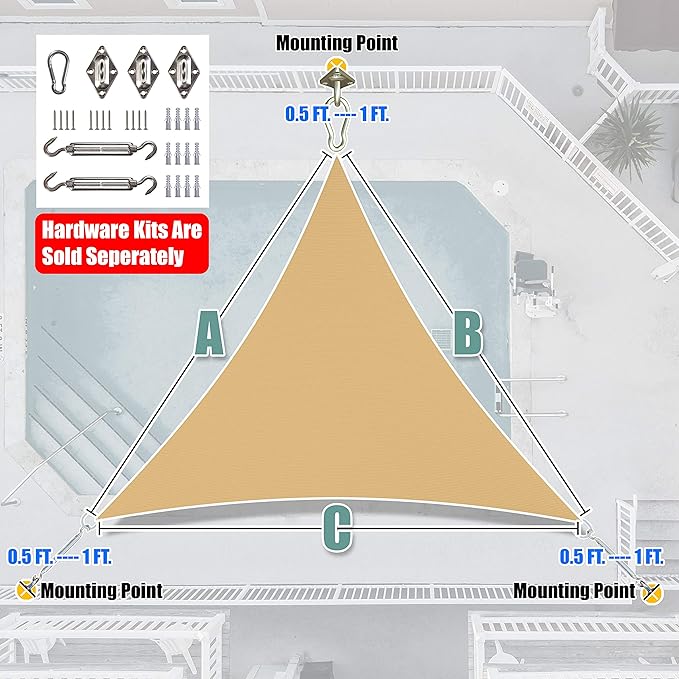 Amgo 14' x 14' x 14' Sand Beige Triangle Sun Shade Sail Outdoor Canopy Awning - Image 8