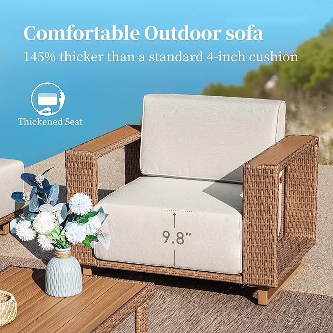 2 Pieces Patio Furniture Set, Outdoor Rattan Wicker Armchirs and Ottomans - Image 3