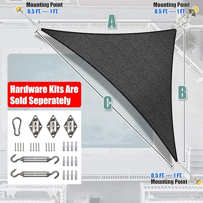 Amgo Custom Size 13' x 20' x 23.9' Black Right Triangle Sun Shade Sail Order to - Image 7