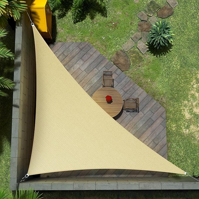 Amgo Custom Size 5' x 8' x 9.4' Beige Right Triangle Sun Shade Sail Order to by Amgo