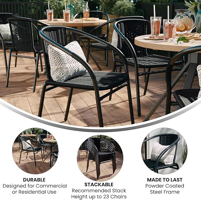 EMMA + OLIVER Set of 4 Modern Rattan Indoor/Outdoor Stack Chairs, Stacking - Image 5