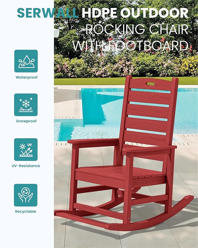 SERWALL Outdoor Rocking Chair Set of 4, Oversized HDPE Patio Rocking Chair - Image 4