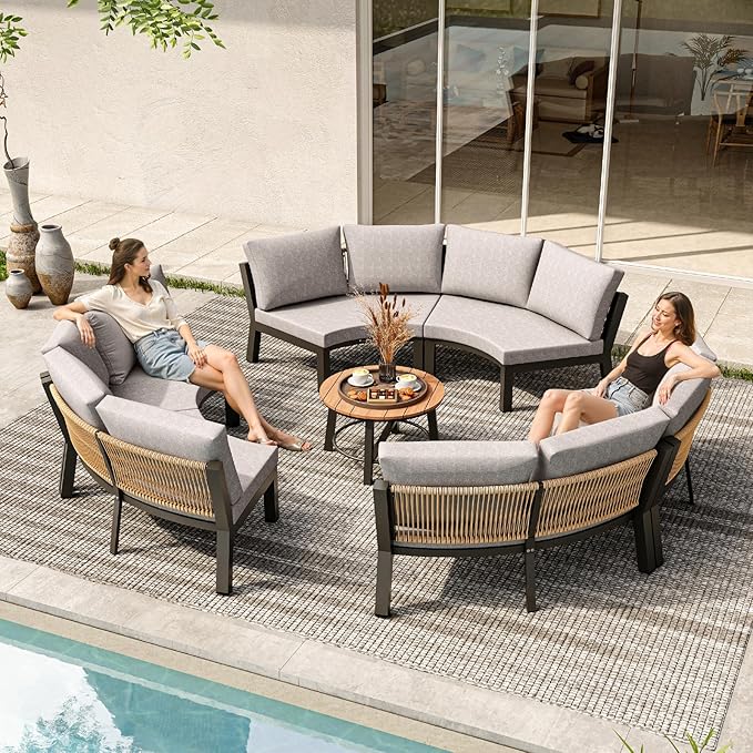 Outdoor Patio Furniture Set, 7 Piece Aluminum Curved Outdoor Sectional Sofas - Image 8