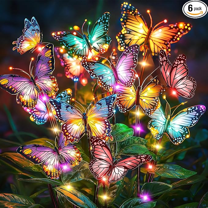 Solar Lights Outdoor Garden Decor: 6 Pack 102 Silk Butterflies by NFEVER