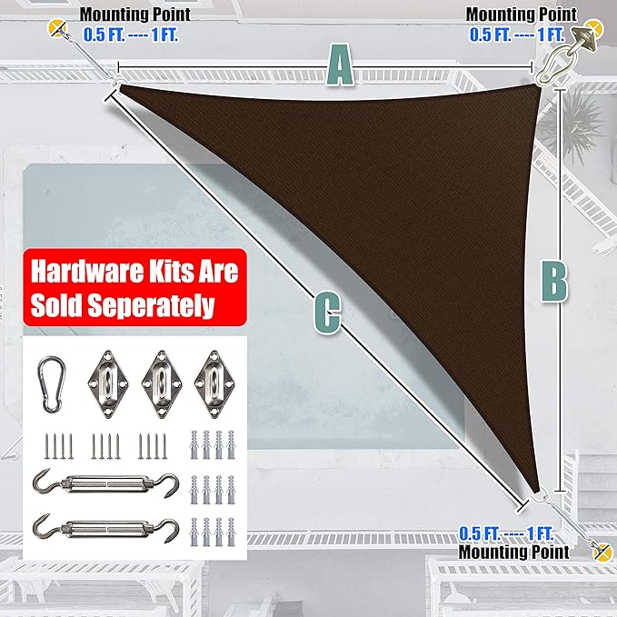 Amgo 20' x 20' x 28.3' Brown Right Triangle Sun Shade Sail UPF50+ Canopy Awning - Image 2