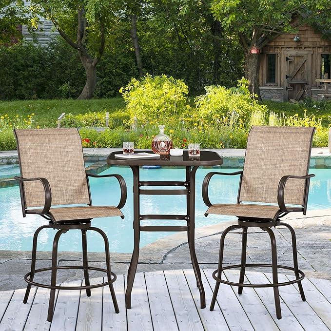 Yaheetech Patio Swivel Barstools Outdoor Chairs Set of 2, High Bistro Stools - Image 4