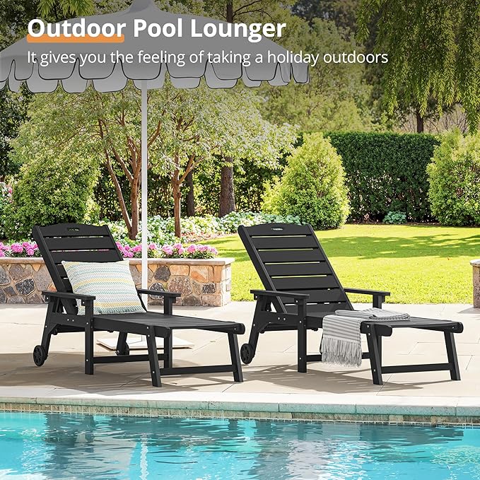 LUE BONA Outdoor Chaise Lounge, HDPS Chaise Lounger, 5 Positions Adjustable - Image 4