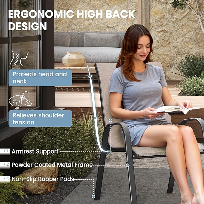 Patio Dining Chairs Set of 2, Outdoor Stackable Chairs, Breathable Seat and - Image 6