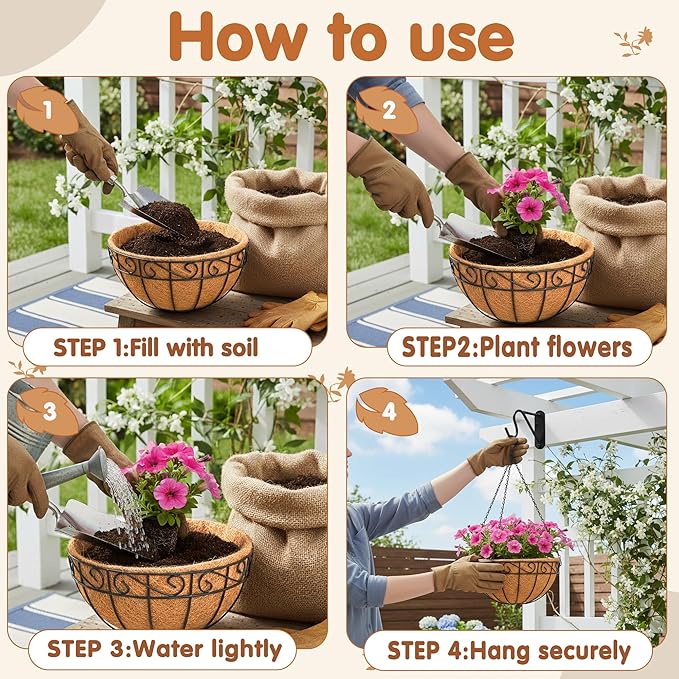 10 inch Metal Hanging Baskets For Plants Outdoor 4 Pack Round Metal Wire - Image 5