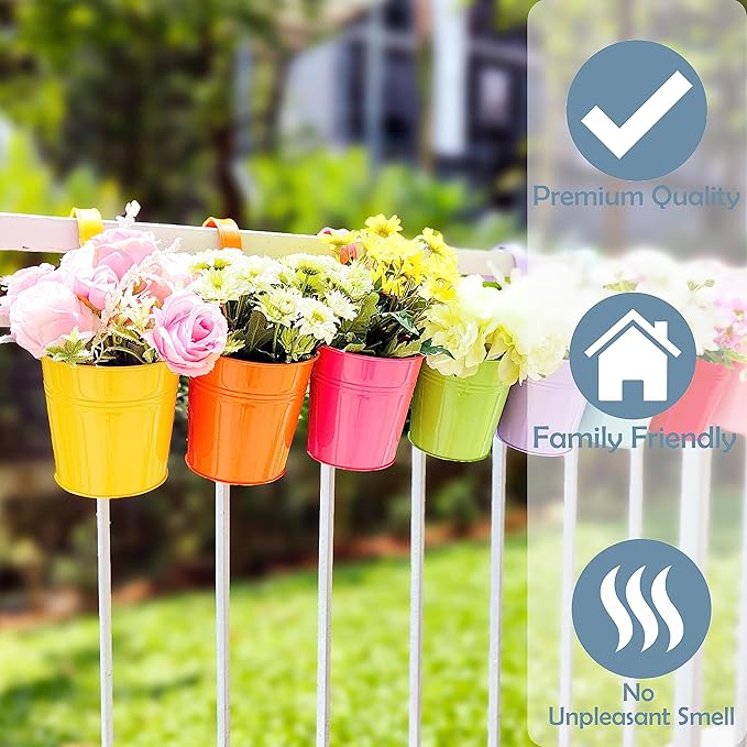 LaLaGreen Hanging Planters Outdoor -10 Pack, 6 Inch Colorful Large Metal Flower - Image 9