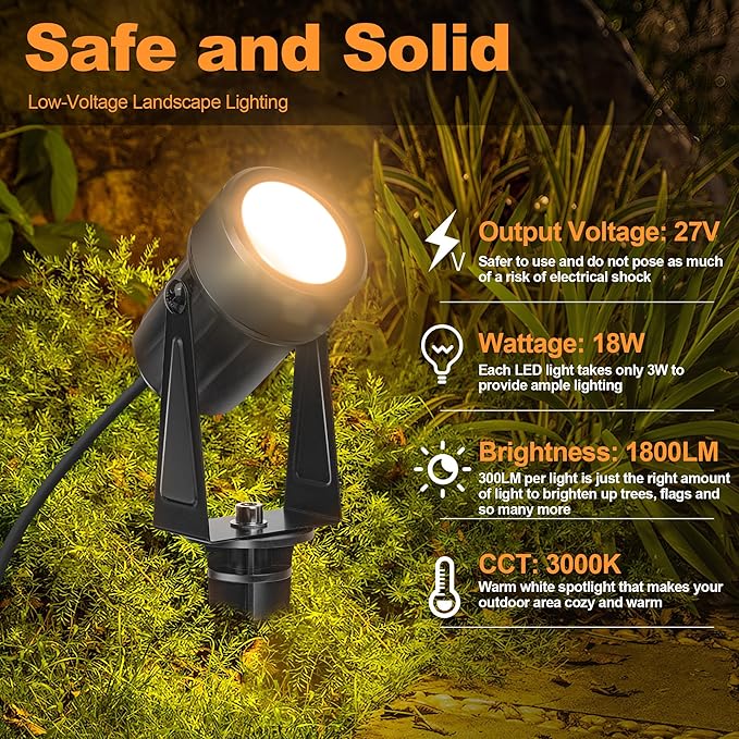 Outdoor Landscape lighting Low Voltage, 65.6FT Wired LED Spot light - Image 4