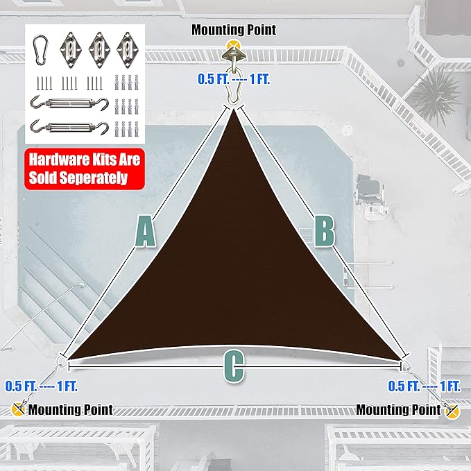 Amgo 24' x 24' x 24' Brown Triangle Sun Shade Sail UPF50+ Canopy Awning AGSLT - Image 7