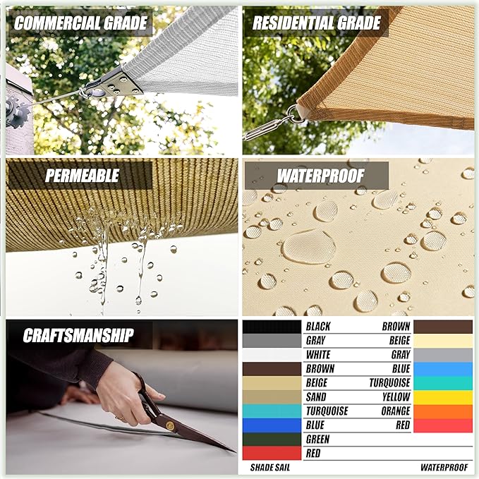 ColourTree TAPR1616 Custom Size 10' x 18' Black Sun Shade Sail Canopy UV Block - Image 4