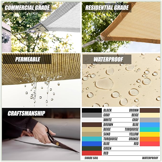 ColourTree TAPR1616 Custom Size 11' x 11' Turquoise Sun Shade Sail Canopy UV - Image 4