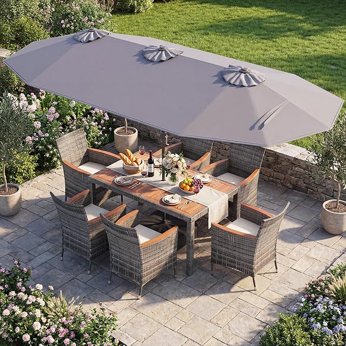 Tangkula 9 Pieces Rattan Outdoor Dining Set - Image 2