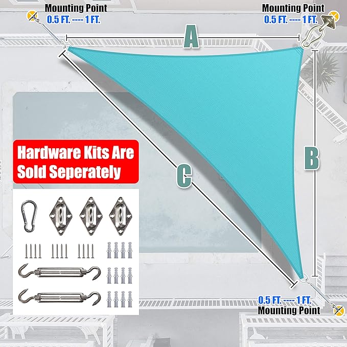 Amgo Custom Size 12' x 21' x 24.2' Turquoise Triangle Sun Shade Sail Order to - Image 7