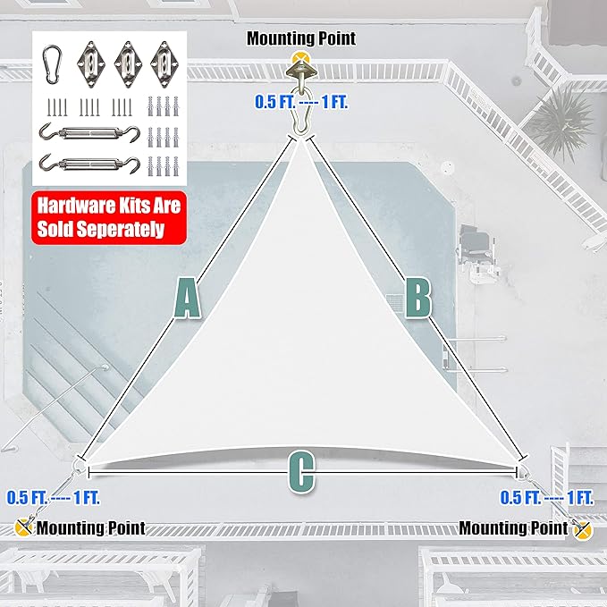 Amgo Custom Size 27' x 27' x 27' White Triangle Sun Shade Sail UPF50+ AGTAPRT12 - Image 8