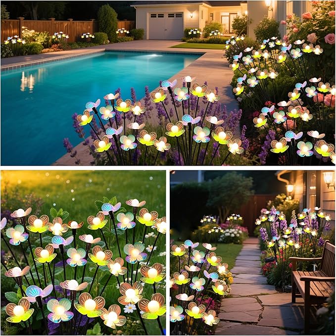 Solar Garden Lights, 2 Pack 12 LED Solar Swaying Flower Light, Waterproof - Image 5