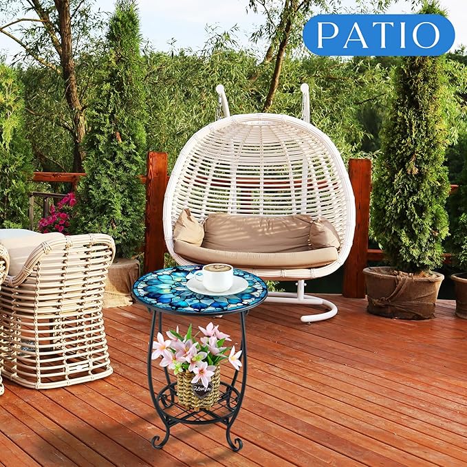 Outdoor Side Table Round Small Mosaic Patio Accent Indoor End Plant Coffee Tea - Image 6