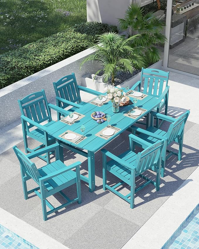 Ciokea HDPE Outdoor Dining Set, 7-Piece Patio Table and Chairs Set - Image 8