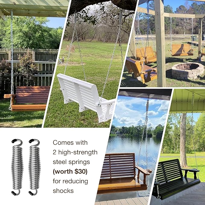 Wooden Porch Swing 3-Seater, High Backrest and Deep Seat, Bench Swing - Image 7