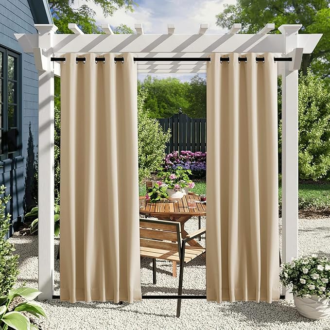 NICETOWN 2 Panels Outdoor Patio Curtains Windproof & Waterproof, Top & Bottom by NICETOWN