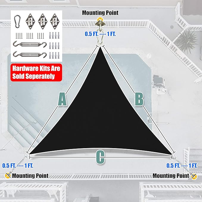 Amgo Custom Size 19' x 19' x 19' Black Triangle Sun Shade Sail Order to Make - Image 7