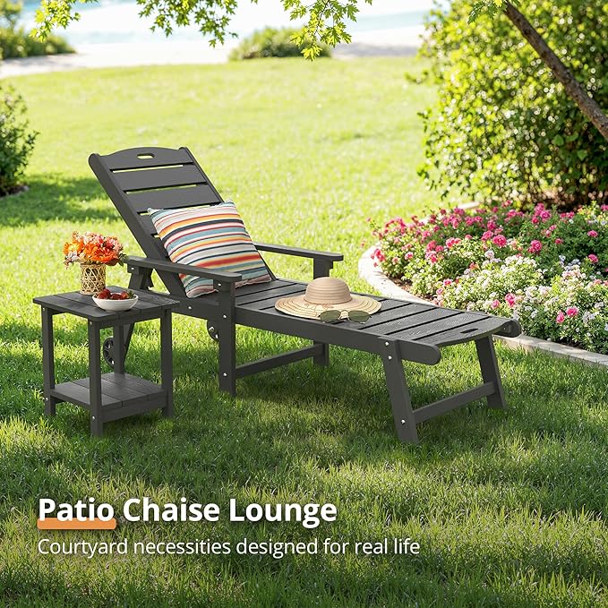 LUE BONA Outdoor Chaise Lounge Chairs Set of 2, HDPS Chaise Lounger, 5 - Image 4