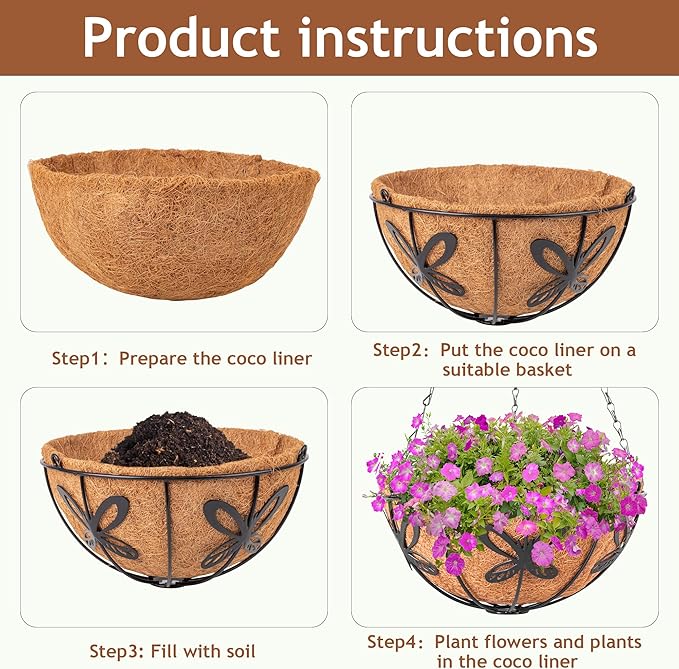 Hanging Baskets Planter for Plants, 2 Pack 12 Inch Round Metal Wire Hanging - Image 3