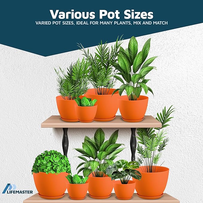 Yellow Plant Pots with Drainage Holes & Saucers 5 Pack, Indoor & Outdoor - Image 4