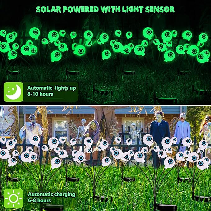 BrizLabs 6 Pack 36 LED Halloween Solar Eyeball Lights, 2 Modes Outdoor - Image 6