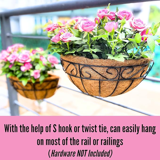LaLaGreen Wall Hanging Planters, 6 Pack, 12 Inch Balcony Flower Baskets - Image 6