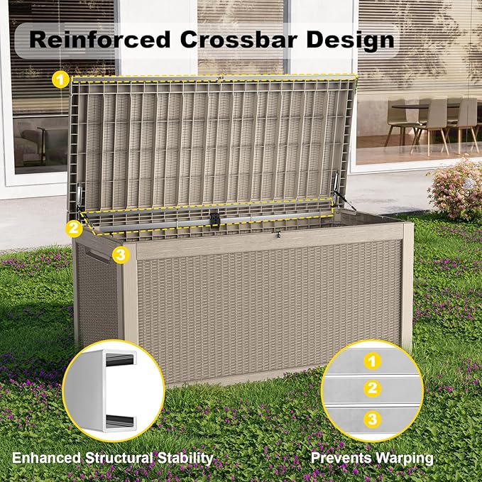 320 Gallon Outdoor Storage Box, Large Waterproof UV Resistant Deck Box - Image 4