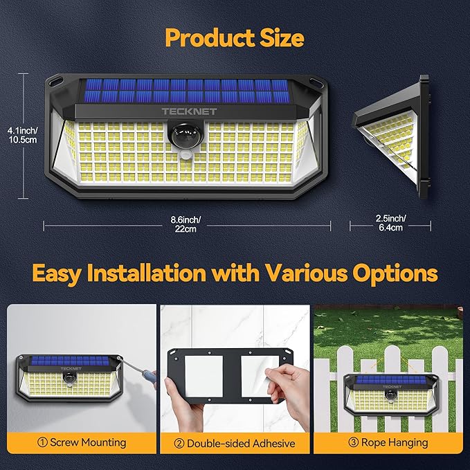 TECKNET 4200Lm 416 LED Solar Motion Lights Outdoor Waterproof, 300° Angle & 3 - Image 7