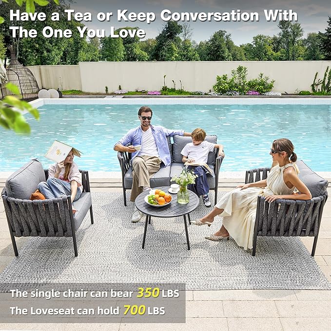 4 Piece Patio Furniture Set, Modern Patio Conversation Set, Outdoor Furniture - Image 3
