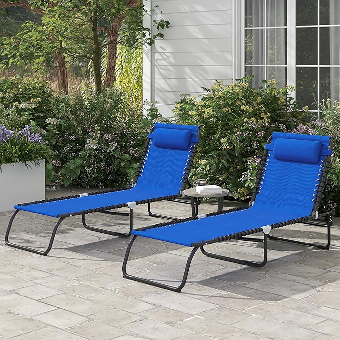 Outsunny Folding Chaise Lounge Chair Set of 2, Patio Sun Tanning Chair - Image 2