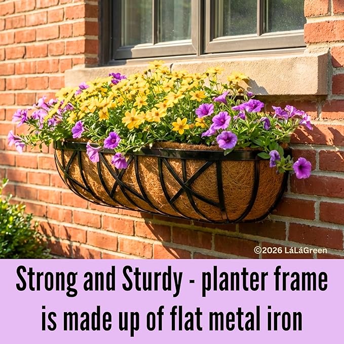 LaLaGreen 36 Inch, 2 Pack Window Boxes Planters – Large Black Metal Window Boxes - Image 3