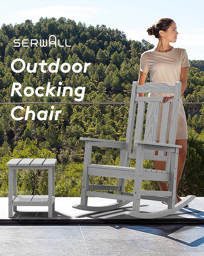 SERWALL Oversized Rocking Chair Outdoor, HDPE Outdoor Rocking Chair, Space Gray - Image 7