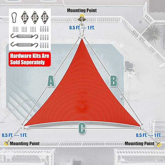 Amgo Custom Size 11' x 11' x 11' Red Triangle Sun Shade Sail Order to Make - Image 7