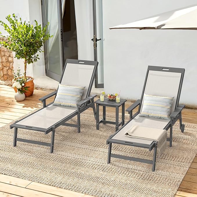 LUE BONA Chaise Lounge Chair Outdoor, HDPS and HDPE Wicker Chaise Lounger - Image 2