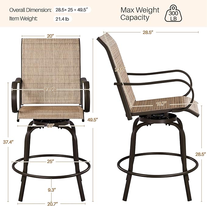 Yaheetech Patio Swivel Barstools Outdoor Chairs Set of 4, High Bistro Stools - Image 3