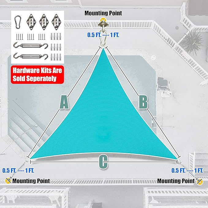 Amgo Custom Size 22' x 22' x 22' Turquoise Triangle Sun Shade Sail Order to - Image 7